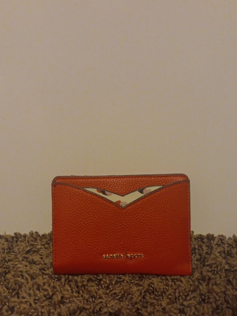 Nanette Lepore Red Leather Card Wallet with Patterned Accent